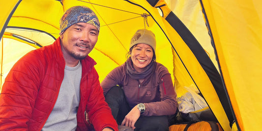 PURNIMA WITH SHERPA NIMA, RESTING WHILE ACCLIMATISING AT BASE CAMP