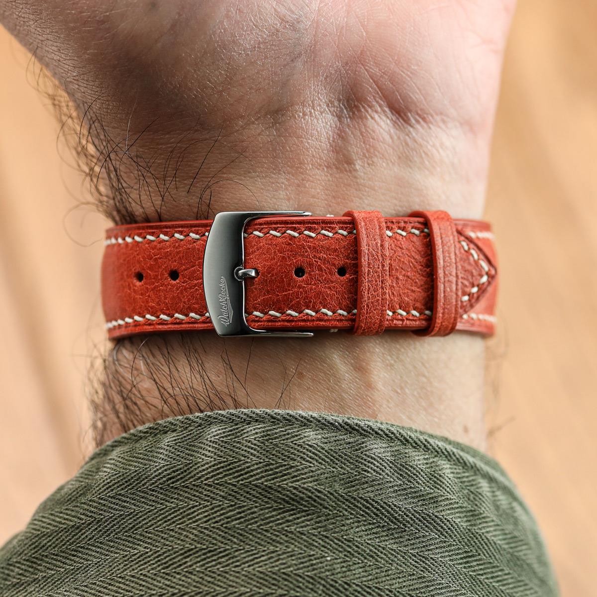 Lerano Tuscan Padded Leather Watch Strap - Rust