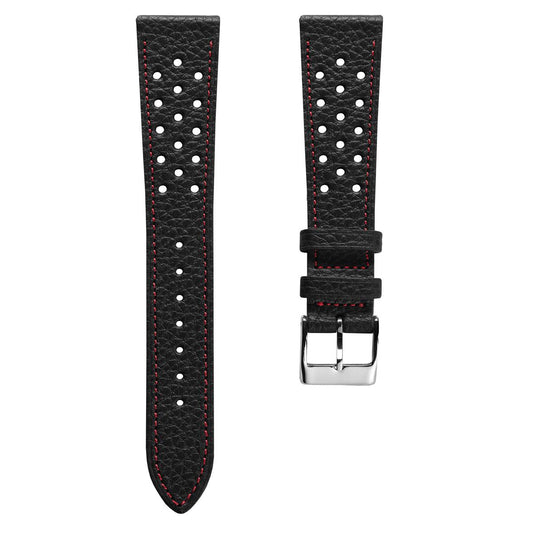 Ashdown Togo Leather Racing Watch Strap - Black / Red
