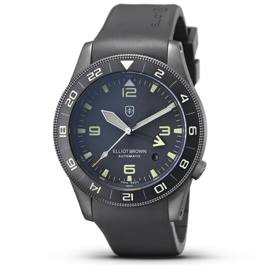 Elliot Brown Holton GMT Automatic - Pale IP Gun Case, NIVO Dial, Grey Rubber Strap