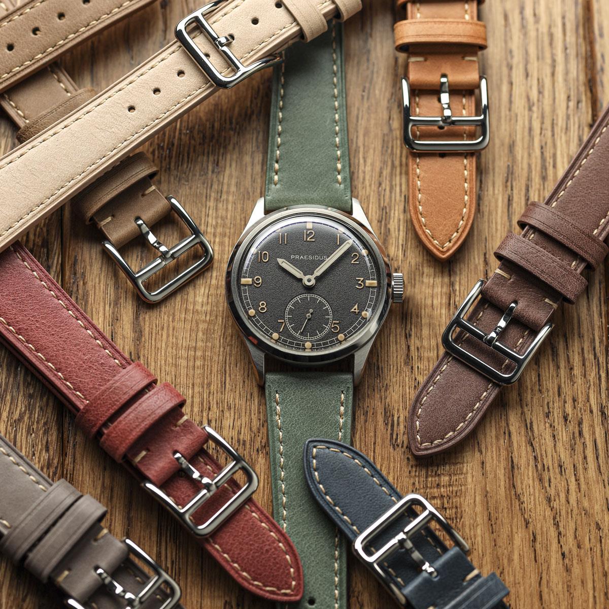 WatchGecko Brixham Special Buckle Vintage Leather Watch Strap - Sage Green  on Praesidus