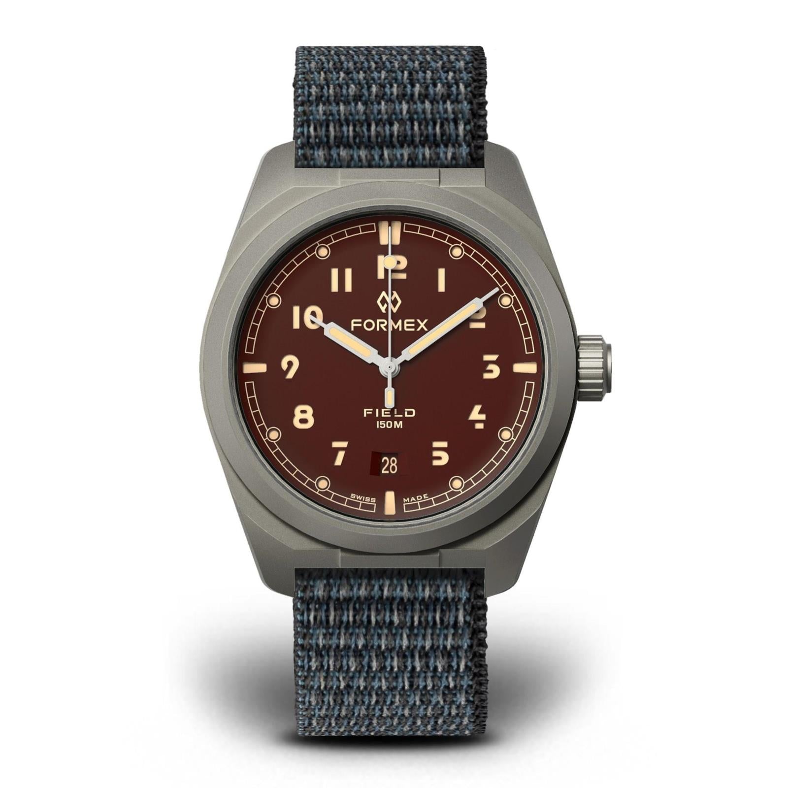 FORMEX Field Automatic - Mahogany Red - Blue Nylon Strap | WatchGecko