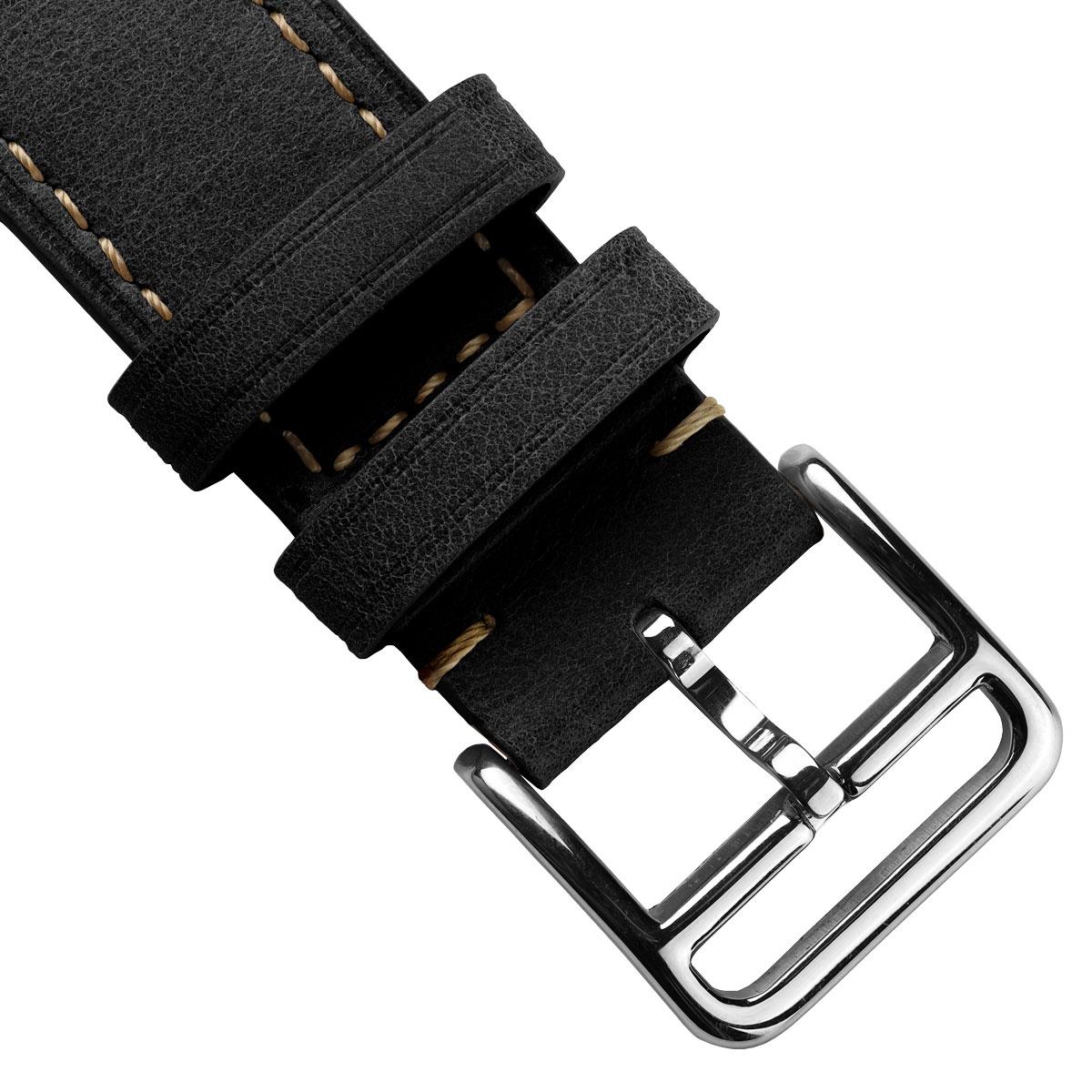 Brixham Special Buckle Vintage Leather Watch Strap - Black