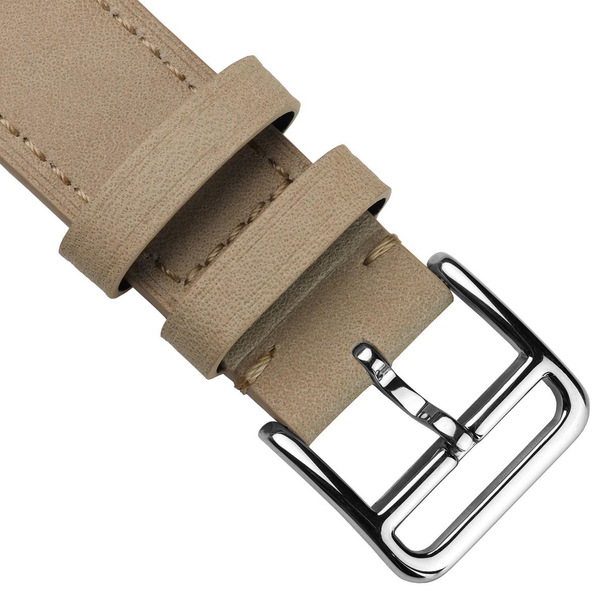 Brixham Flat Leather Watch Strap - Pastel Beige