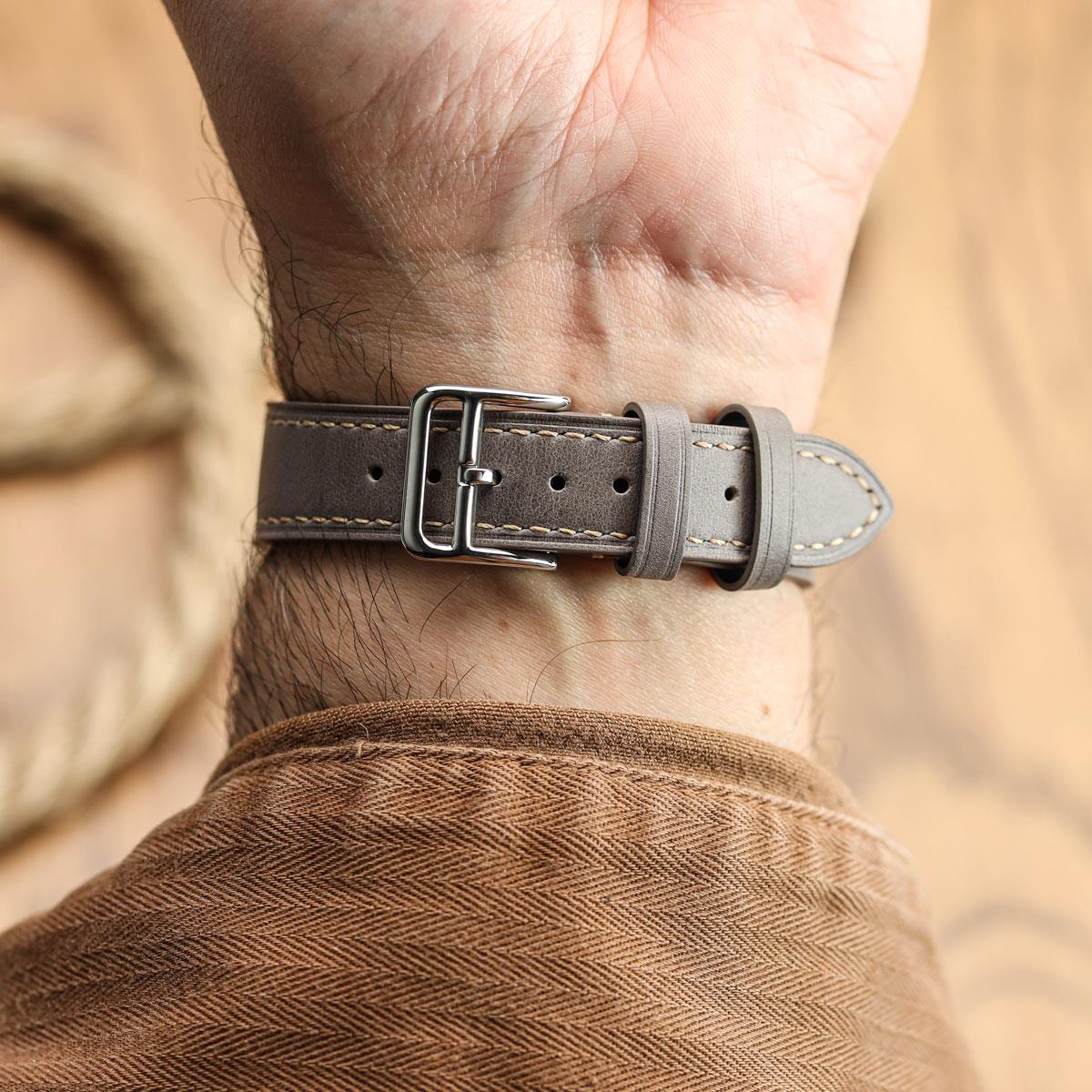 Brixham Special Buckle Vintage Leather Watch Strap - Dark Grey