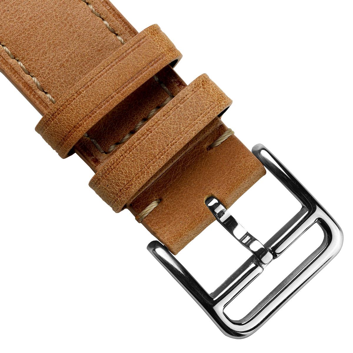 WatchGecko Brixham Special Buckle Vintage Leather Watch Strap - Light Brown