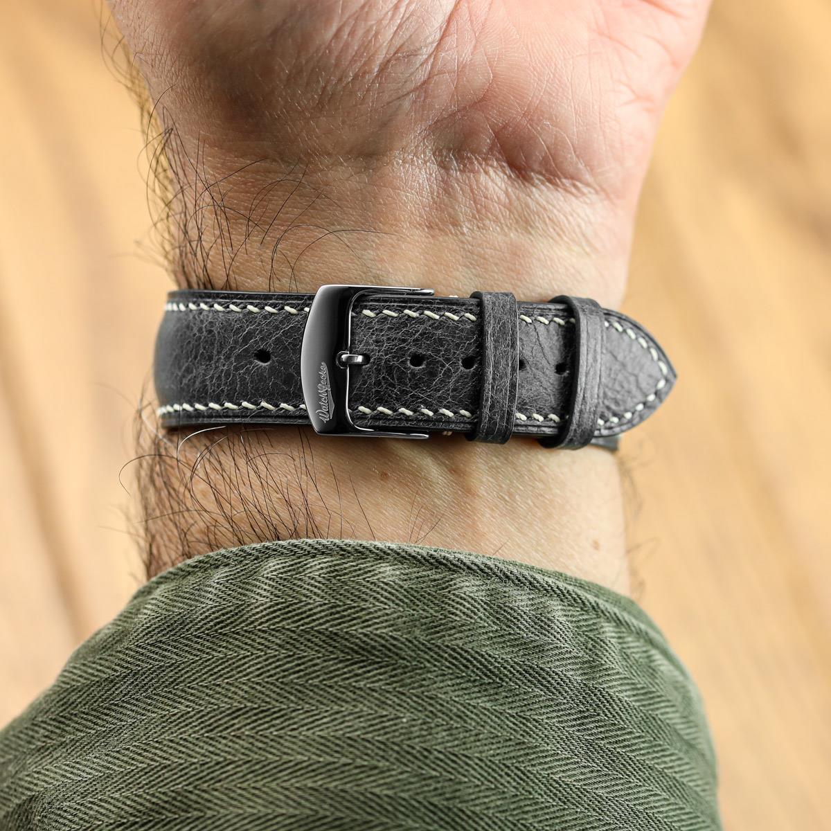Lerano Tuscan Padded Leather Watch Strap - Black