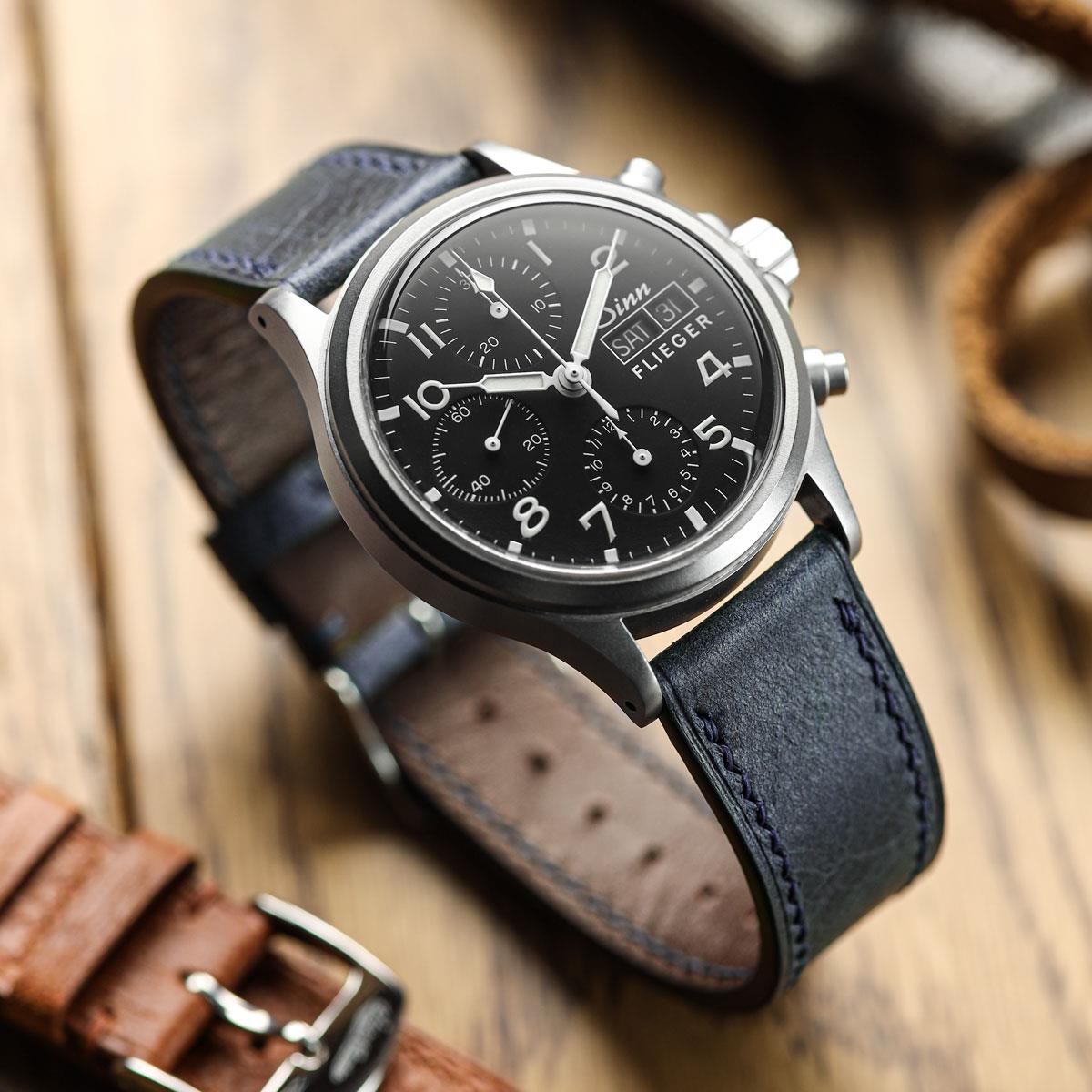Ravello Tuscan Leather Watch Strap - Blue on Sinn 358