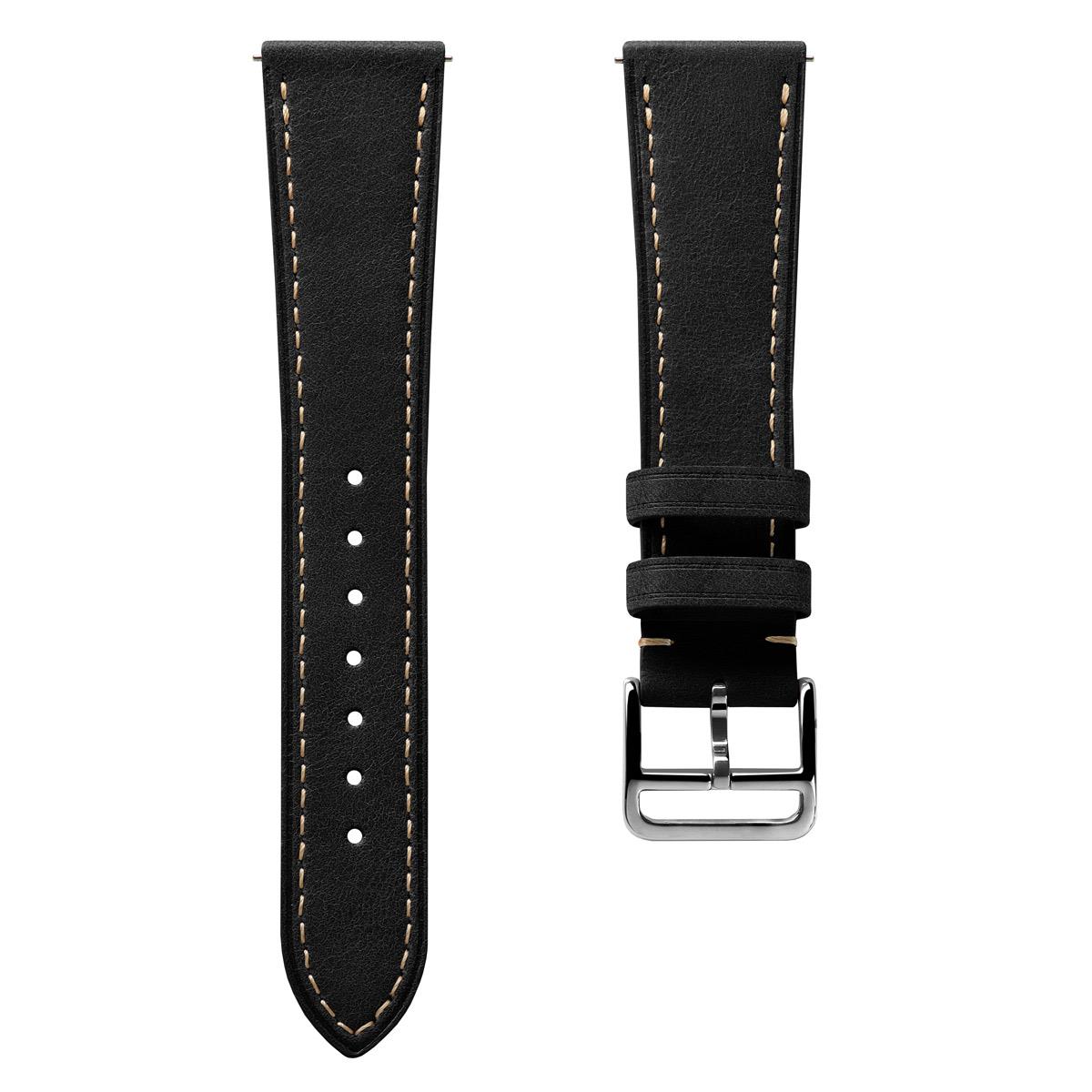 Brixham Special Buckle Vintage Leather Watch Strap - Black