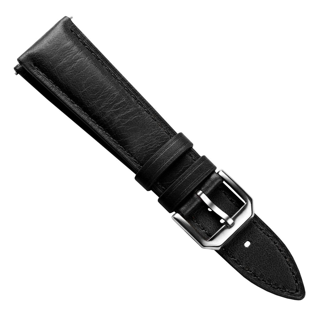 Tenby Classic Padded Genuine Leather Watch Strap - Black & Black Stitching