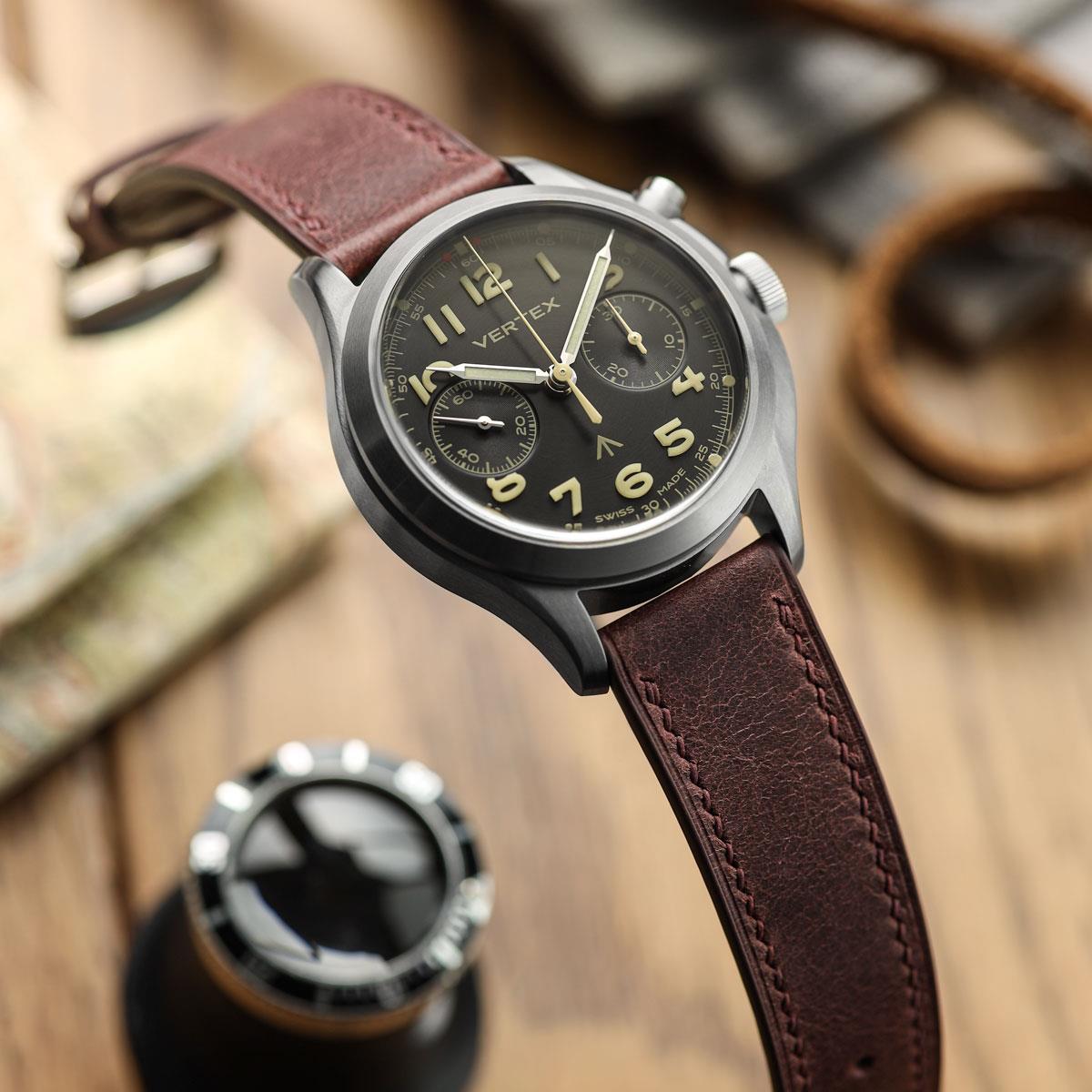 Ravello Tuscan Leather Watch Strap - Bordeaux on Vertex MP45