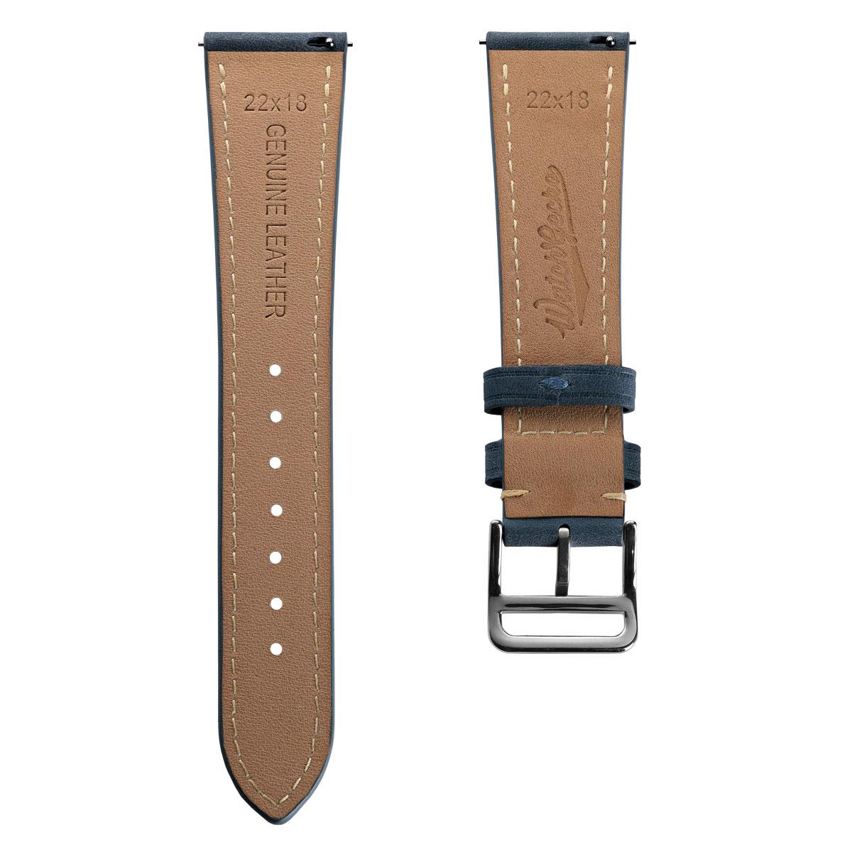 Brixham Special Buckle Vintage Leather Watch Strap - Dark Blue