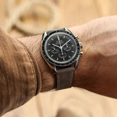 Brixham Special Buckle Vintage Leather Watch Strap - Dark Grey on Omega Speedmaster