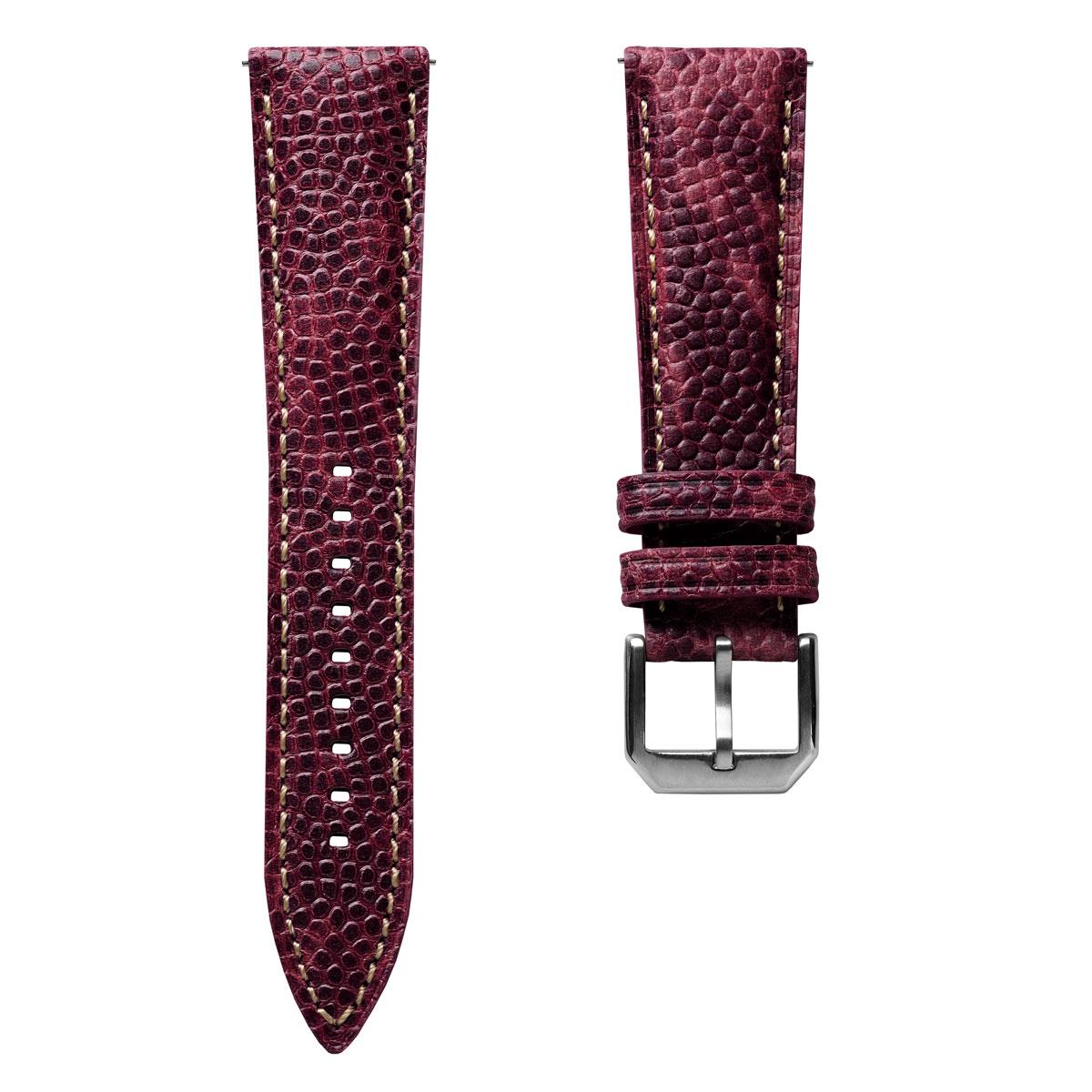 Adassa Padded Leather Watch Strap Caviar Oxblood Red WatchGecko