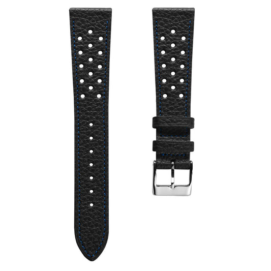 Ashdown Togo Leather Racing Watch Strap - Black / Blue