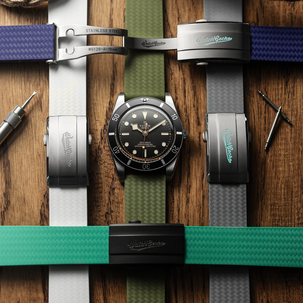 400 CTS Italian Rubber Divers Reversible Watch Strap - Capri Sea - Super Luminova