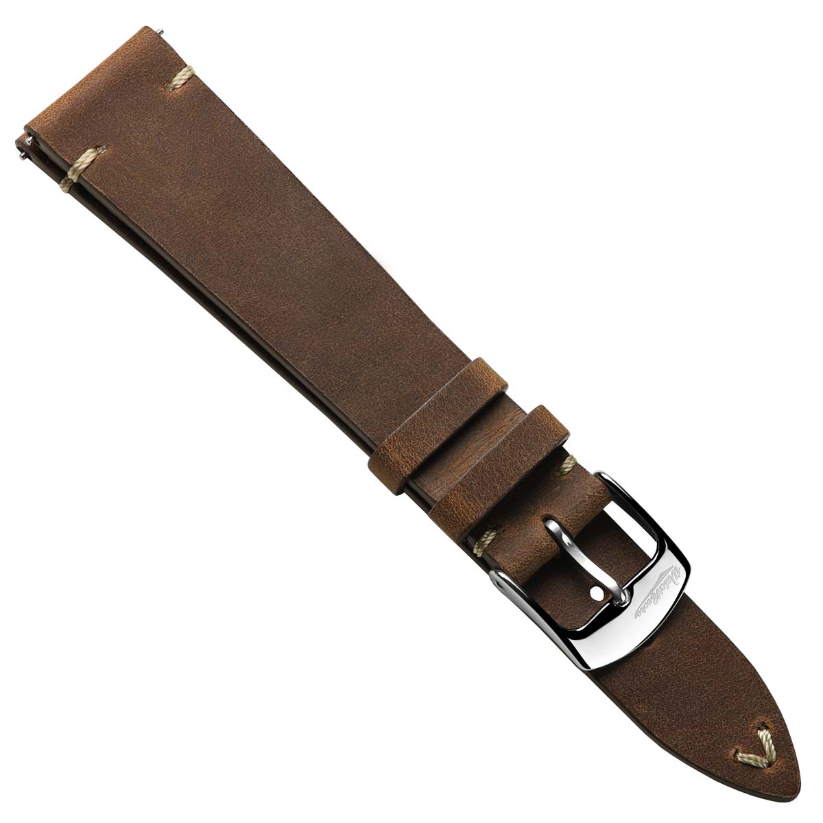 German V-Stitch Crazy Horse Leather Watch Strap - Gold