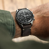 German V-Stitch Crazy Horse Leather Watch Strap - Charcoal on Omega Speedmaster