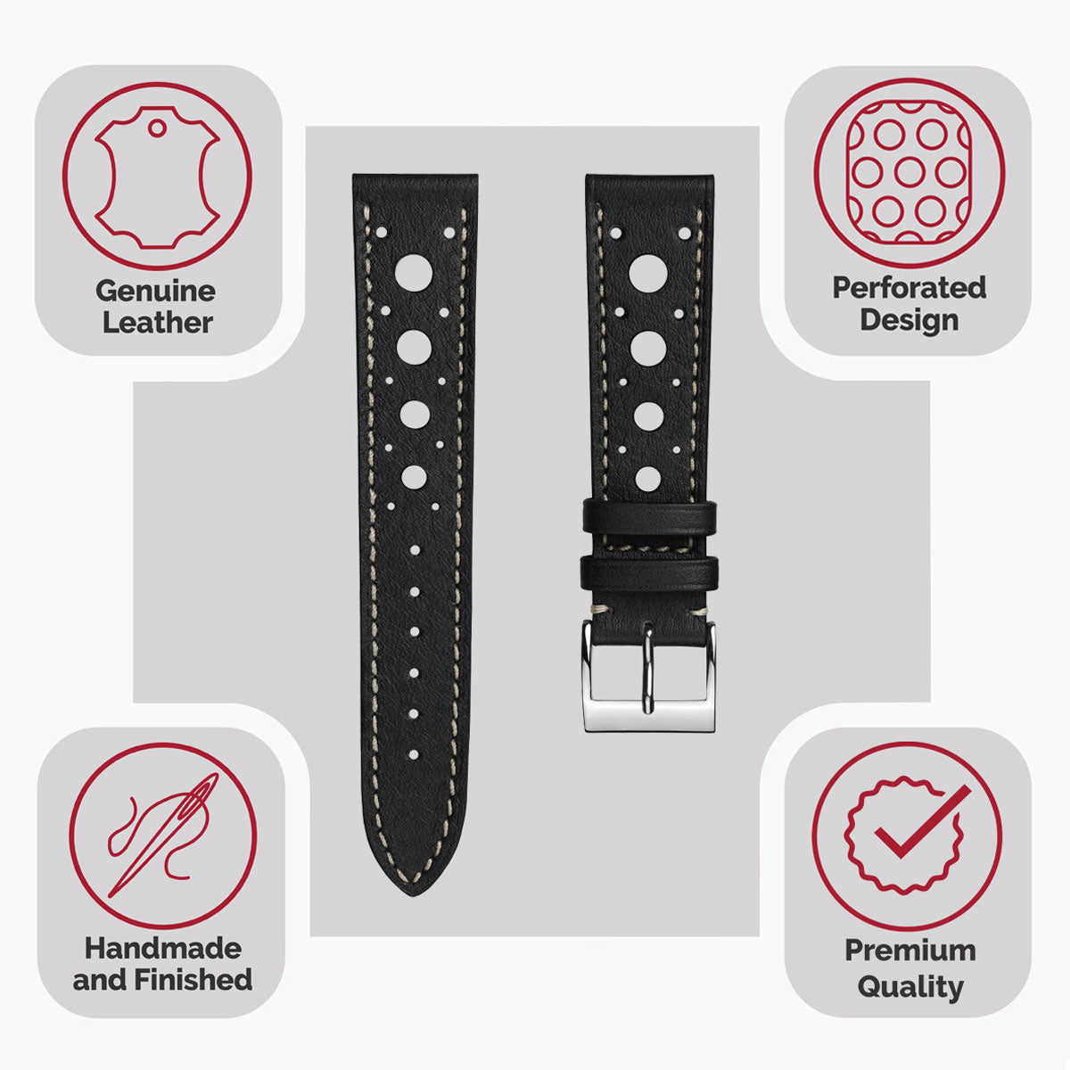 Boutsen Cavallo Racing Handmade Leather Watch Strap - Black