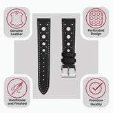 Boutsen Cavallo Racing Handmade Leather Watch Strap - Black