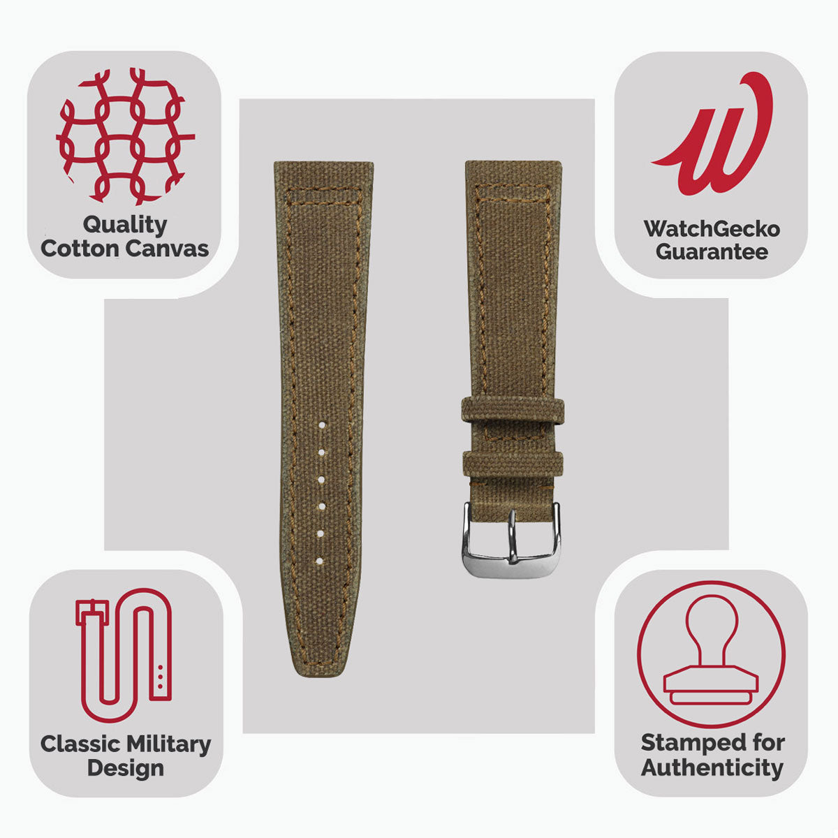 WatchGecko Handmade Two-Piece Canvas Watch Strap - Brown