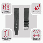 WatchGecko Handmade Two-Piece Canvas Watch Strap - Grey
