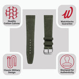 WatchGecko Handmade Two-Piece Canvas Watch Strap - Olive Green