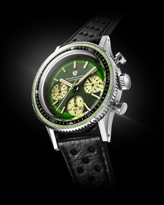 Nivada Grenchen Chronoking Racing II Green - Black Racing Strap