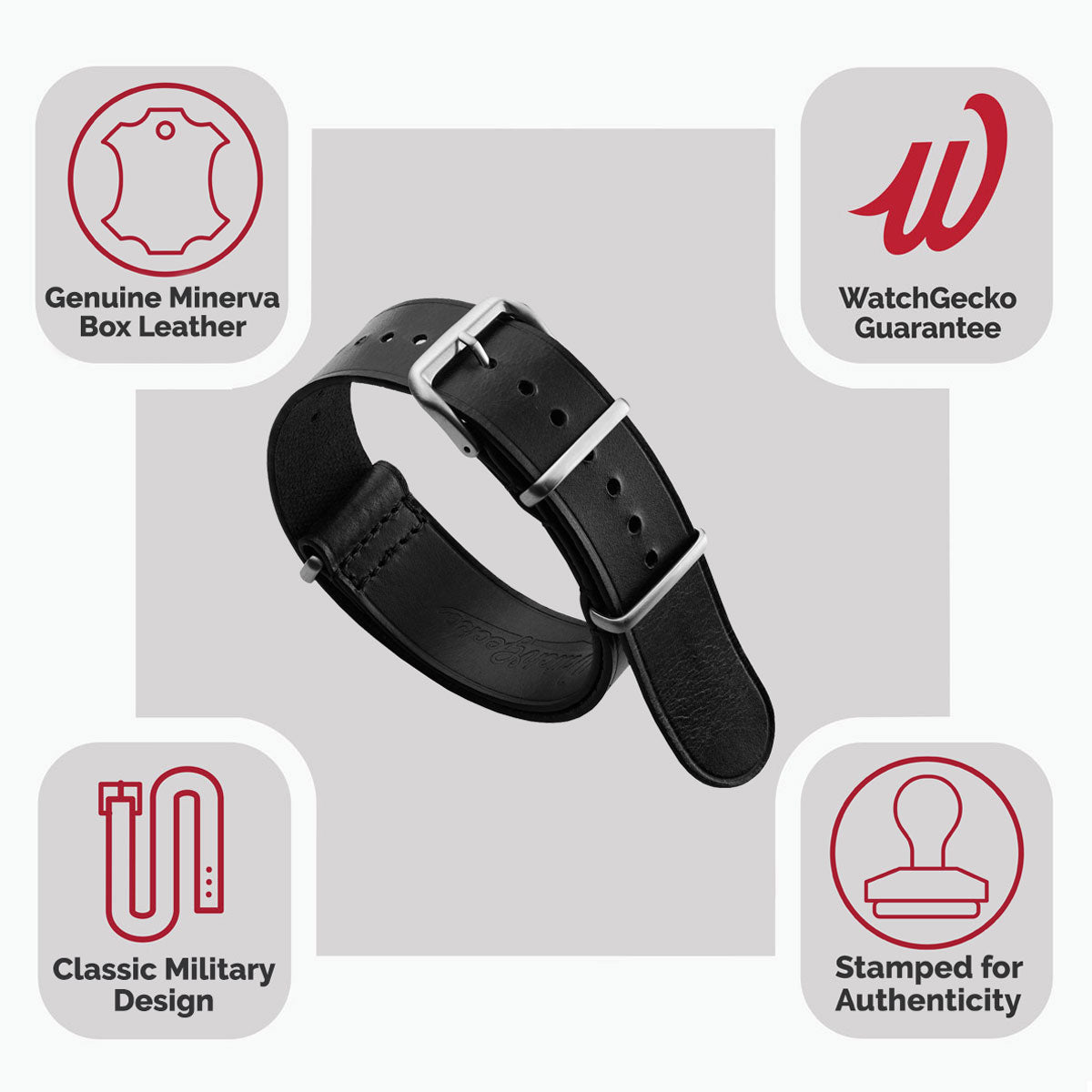 Cambridge Genuine Leather British Military Watch Strap - Black