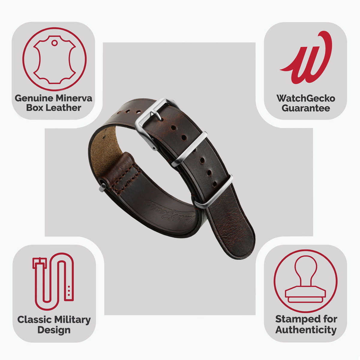 Cambridge Genuine Leather British Military Watch Strap - Reddish Brown