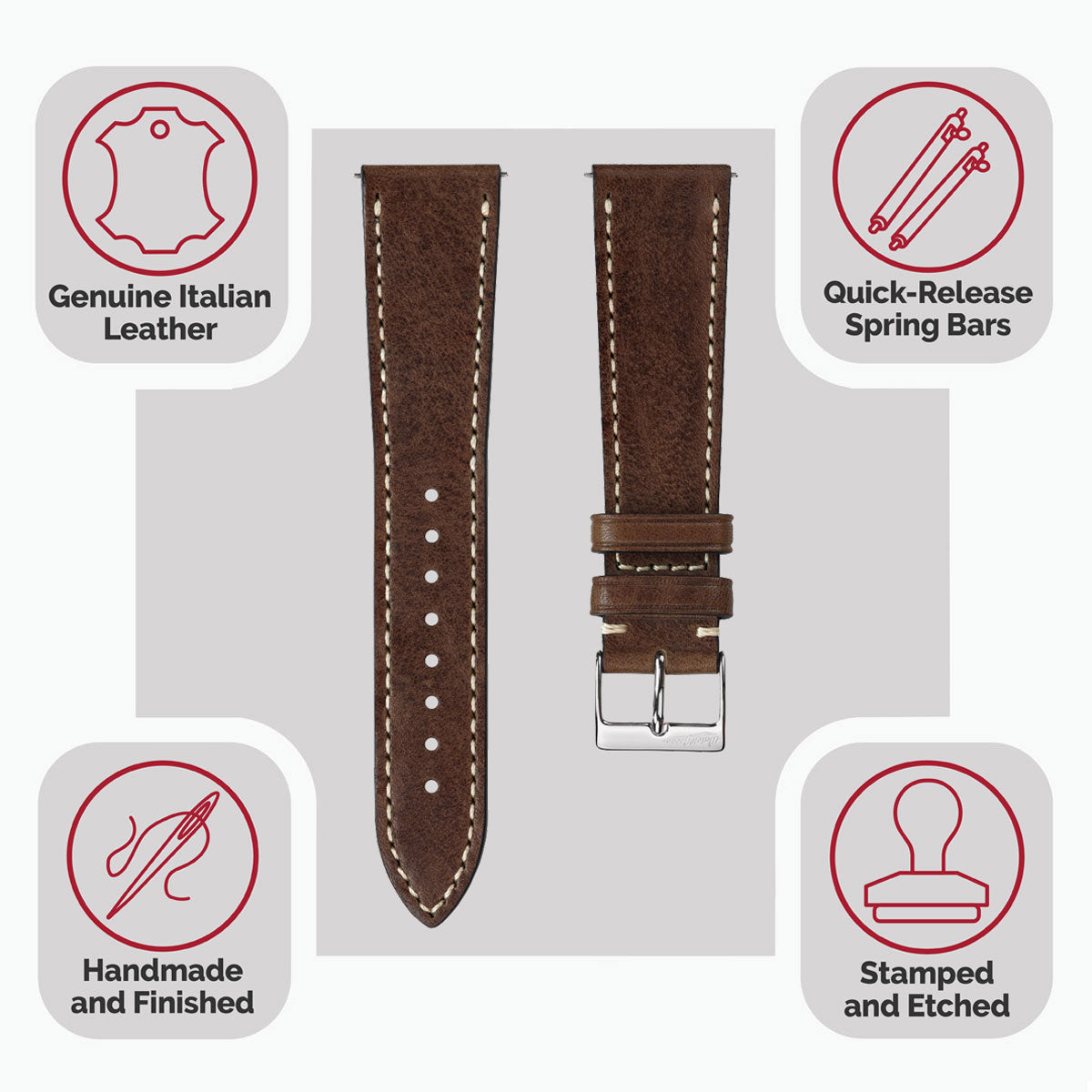 Flat Highley Genuine Leather Watch Strap - Chocolate Brown