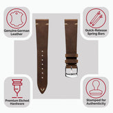 Crazy Horse V-Stitch Leather Watch Strap - Crazy Horse Light Brown