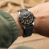 WatchGecko Sedona Rubber Deployant Watch Strap - Black on Tudor Black Bay 58