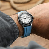 WatchGecko Sedona Rubber Deployant Watch Strap - Light Blue on Sinn 104