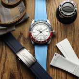 WatchGecko Sedona Rubber Deployant Watch Strap - Light Blue on Tudor GMT