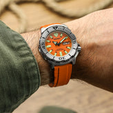 WatchGecko Sedona Rubber Deployant Watch Strap - Orange on Seiko SKX Orange Monster