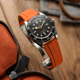 WatchGecko Sedona Rubber Deployant Watch Strap - Orange on Tudor Black Bay 58