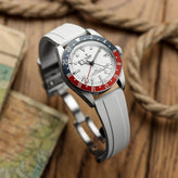 WatchGecko Sedona Rubber Deployant Watch Strap - White on Tudor GMT