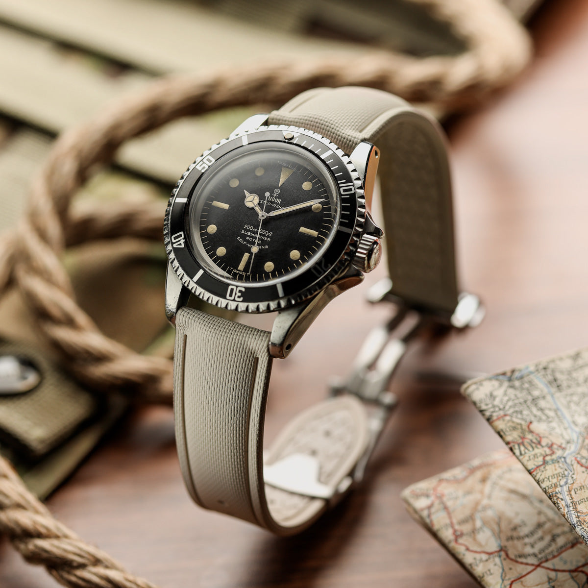 Endurance Rubber Deployant Watch Strap - Sandstone Beige on Tudor