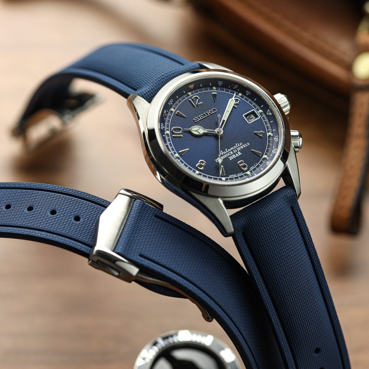 Endurance Rubber Deployant Watch Strap - Captain’s Blue on Seiko