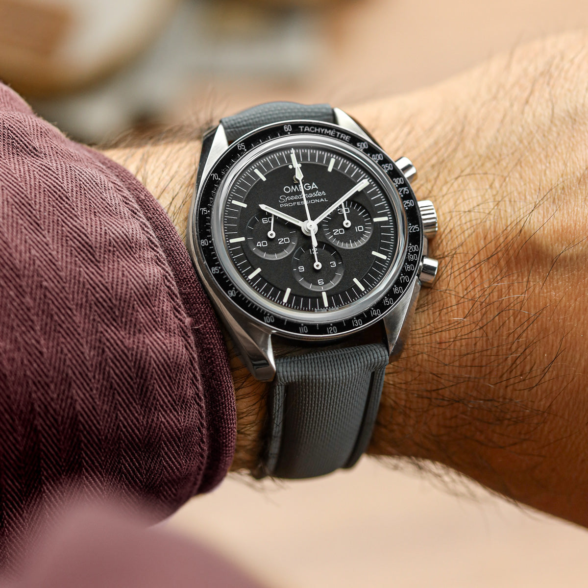 Endurance FKM Rubber - Storm Grey on Omega Speedmaster