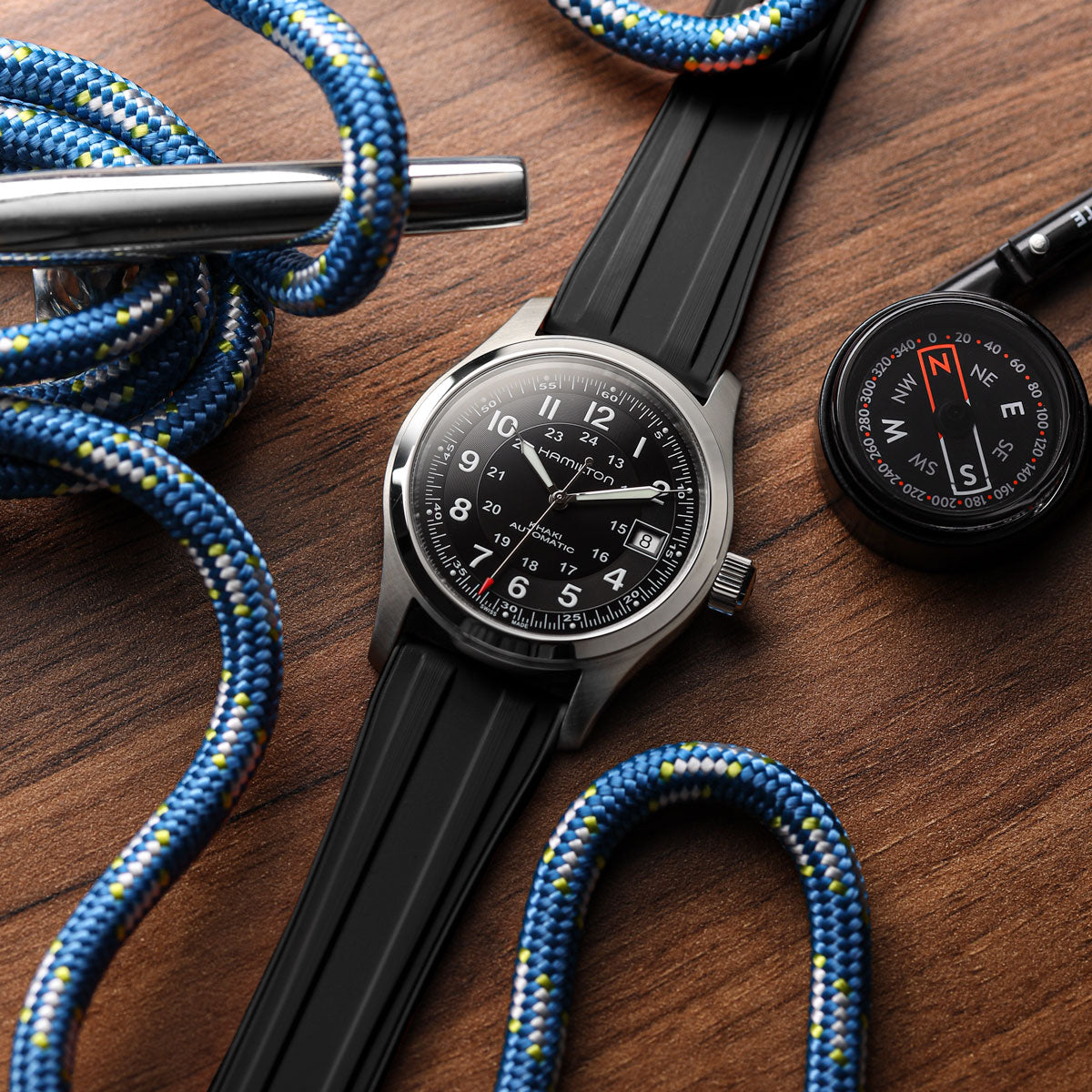 Radius CTS Rubber Watch Strap - Jet Black on Hamilton Khaki Automatic