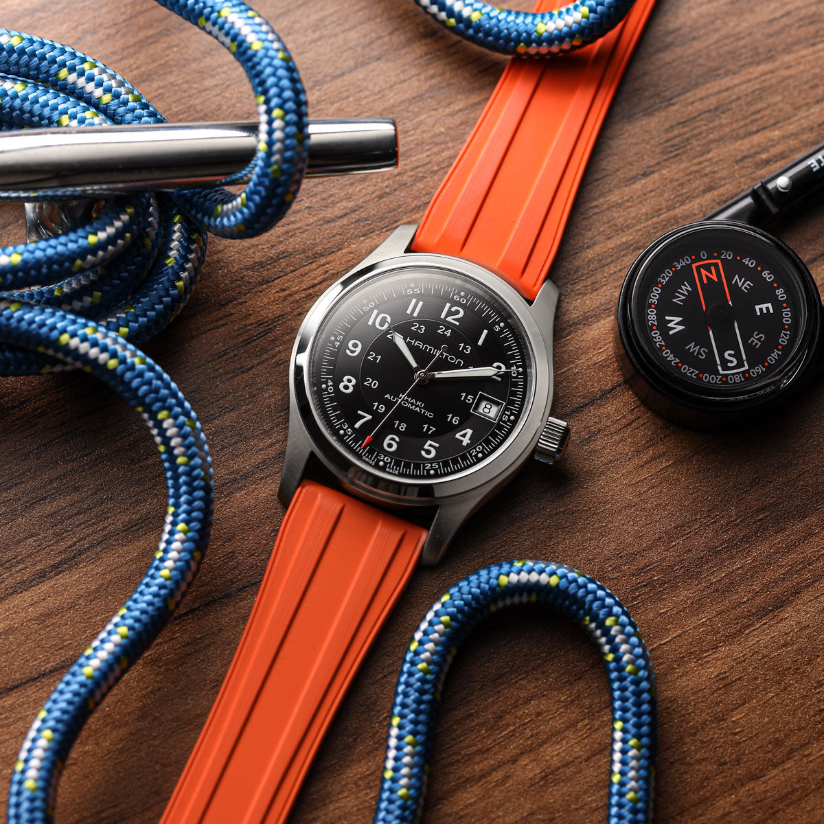 Radius CTS Rubber Watch Strap - Spanish Orange on Hamilton Khaki Automatic