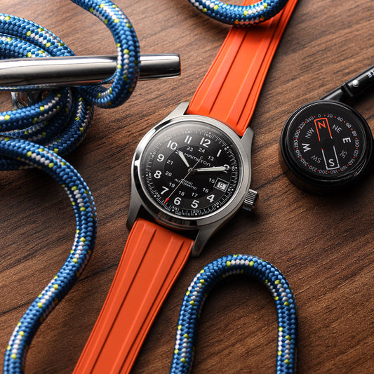 Radius CTS Rubber Watch Strap - Spanish Orange on Hamilton Khaki Automatic