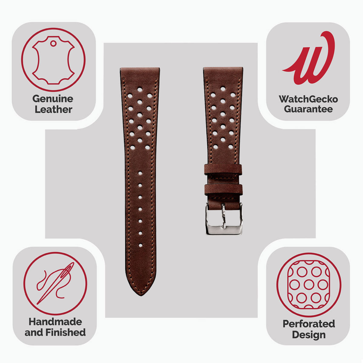 Missouri Perforated Leather Watch Strap - Medium Brown