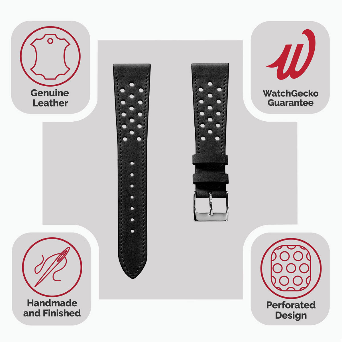 Missouri Perforated Leather Watch Strap - Black