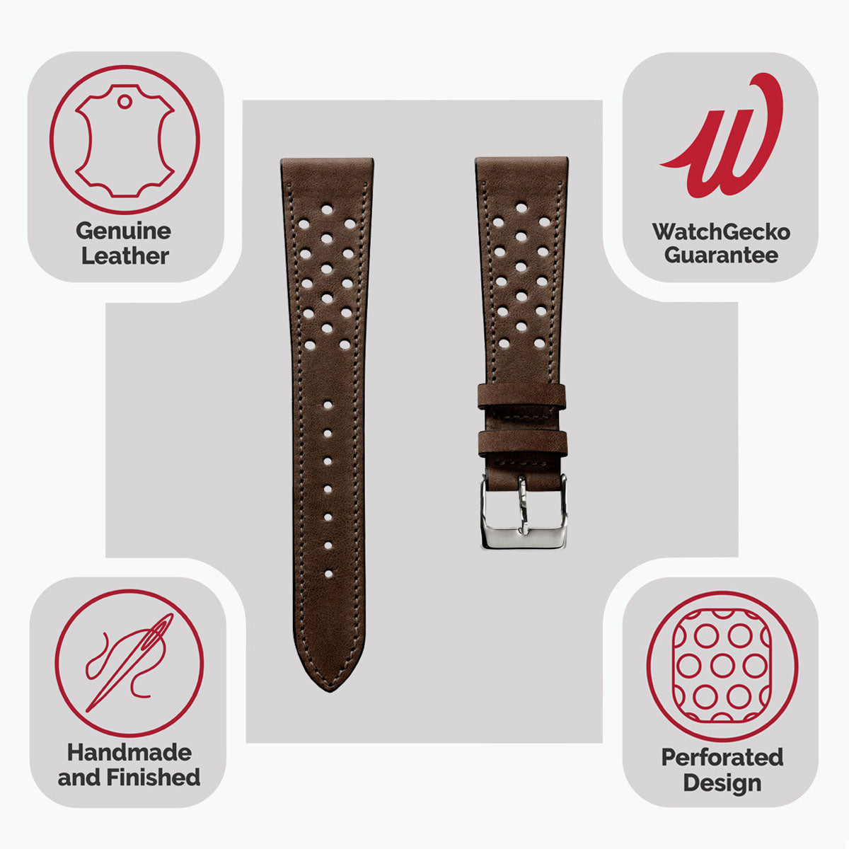 Missouri Perforated Leather Watch Strap - Dark Brown