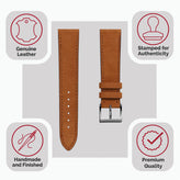 Mozet Flat Nubuck Handmade Leather Watch Strap - Cognac