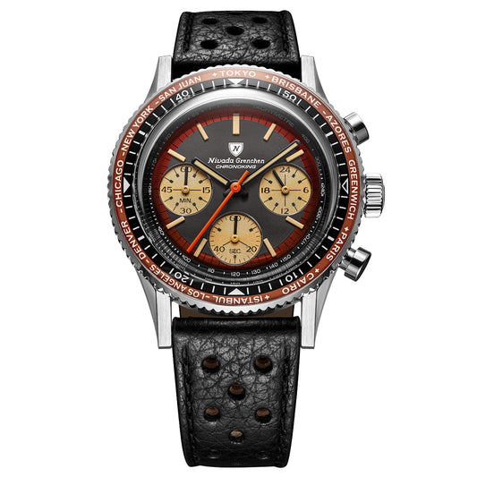 Nivada Grenchen Chronoking Racing II Black Amber - Black Racing Strap
