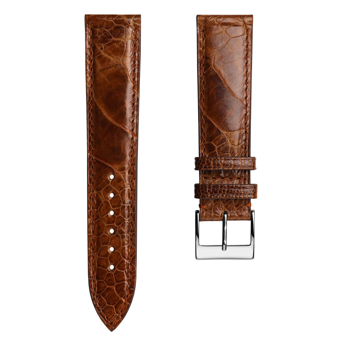 Durbuy Ostrich Leg Handmade Leather Watch Strap Gloss Cognac